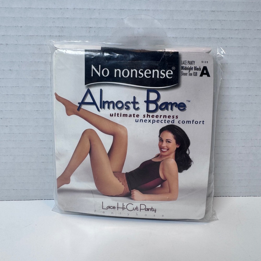 No nonsense Almost Bare Pantyhose Women Size A Midnight Black Lace Hi-Cut Sheer